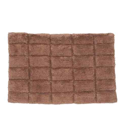 Brown Solid Cotton 16x24 Inches Anti Skid Bath Mat