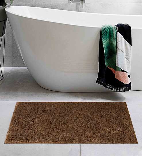 Brown Solid Cotton AntiSkid Bathmat