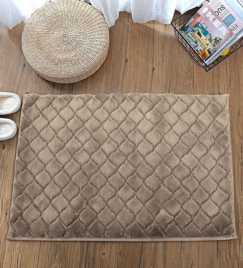 Brown Geometric Polyester 24x16 Inches Super Soft Bath Mat By Luxe Home International