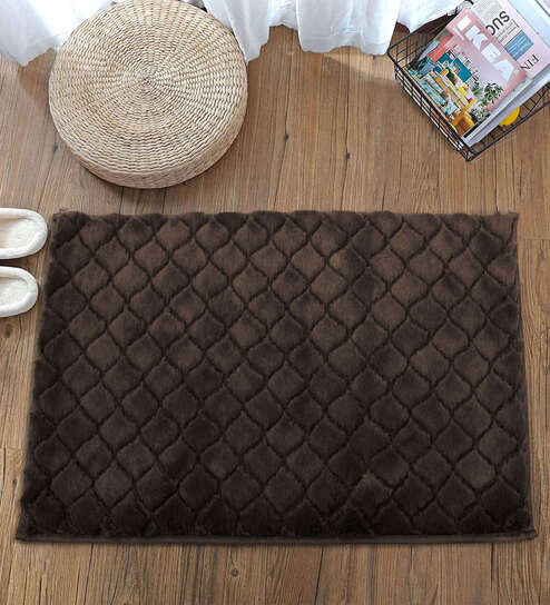 Brown Geometric Polyester 24x16 Inches Super Soft Bath Mat By Luxe Home International