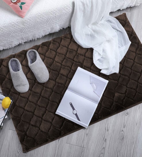 Brown Geometric Polyester 30x18 Inches Super Soft Bath Mat By Luxe Home International