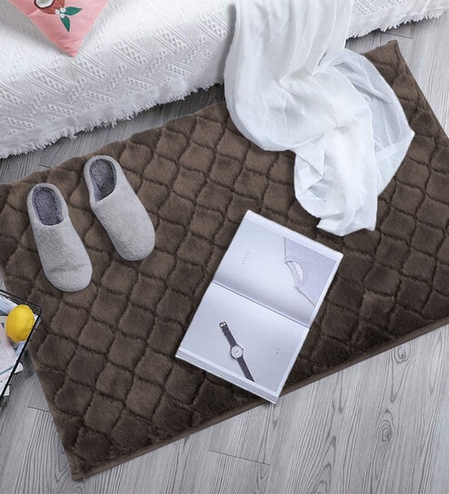 Brown Geometric Polyester 30x18 Inches Super Soft Bath Mat By Luxe Home International