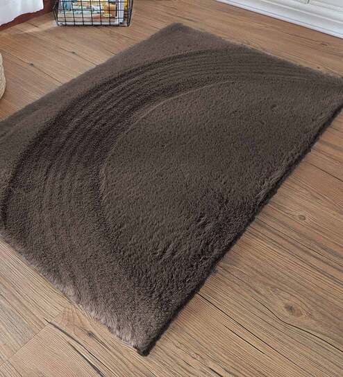 Brown Solid Polyester 36x24 Inches AntiSkid Bath Mat by Luxe Home International