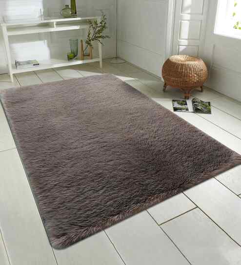 Brown Solid Polyester 4x6 Feet Machine Made Carpet