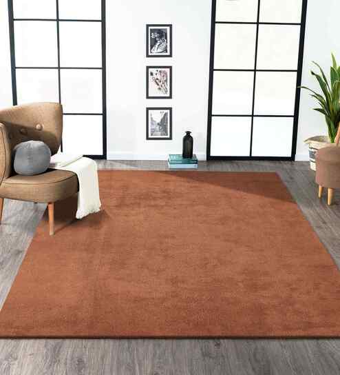 Brown Solid Polyester 5x8 Feet Machine Made Carpet