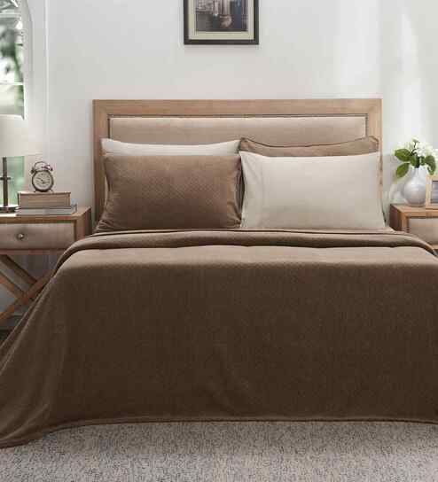 Brown Solid TC 256 Cotton Double Bed Bedcover