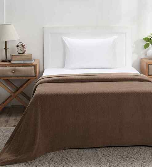 Brown Solid TC 256 Cotton Single Bed Bedcover