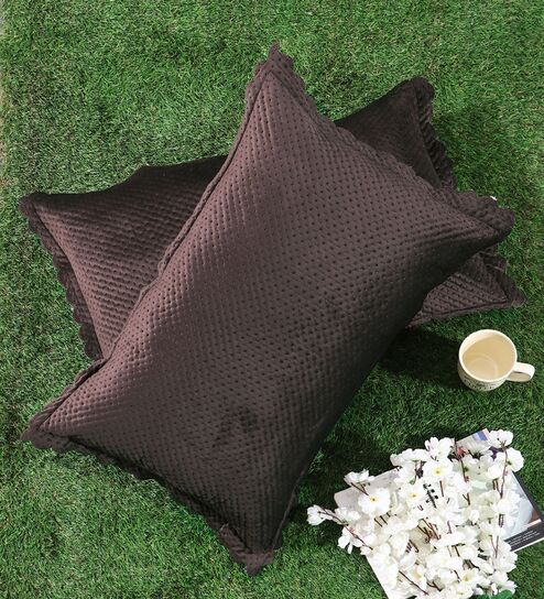 Brown Solid Velvet 27x18 Inches Pillow Covers (Set of 2)