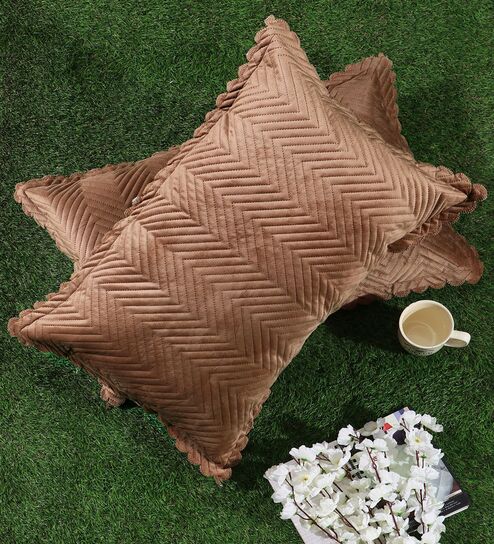 Brown Solid Velvet 27x18 Inches Pillow Covers (Set of 2)