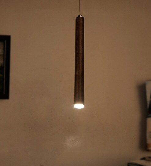 Brown Steel Modern Flute Tubular Wooden Led Pendant Light By Fos Lighting