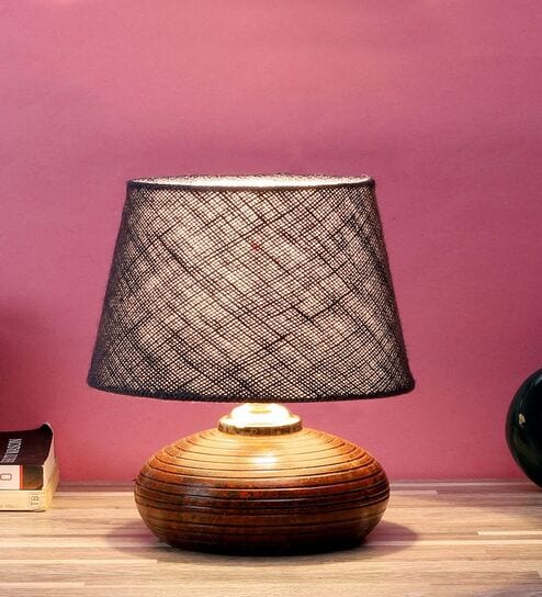 Brown Terracotta & Natural Fiber Blue Colour Table Lamp
