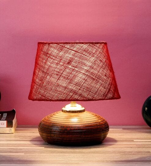 Brown Terracotta & Natural Fiber Maroon  Colour Table Lamp
