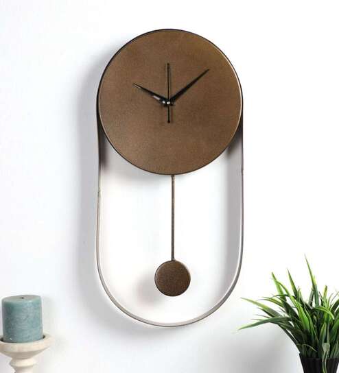 Brown Textured Brass Pendulam Clock
