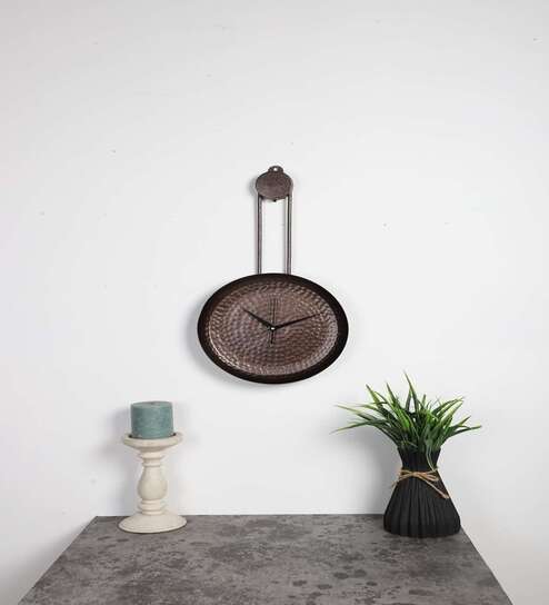 Brown Textured Brass Round Clock