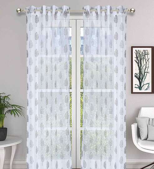 Grey Tissue Semisheer 5 Feet Eyelet Curtain (Set of 2)