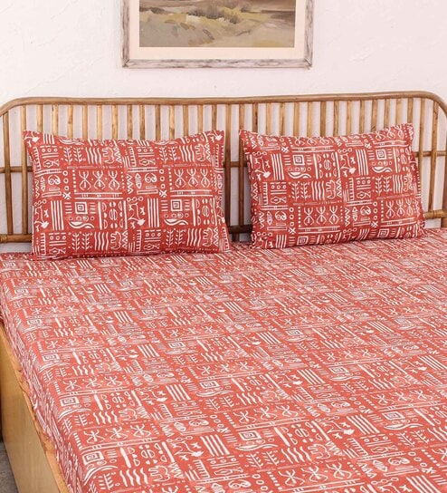 Brown Traditional 144 TC Cotton 1 Double Bedsheet with 2 Pillow Cover