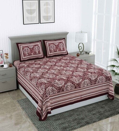 Buy Multicolor Traditional 104 TC Cotton Queen Sized Bed Sheets