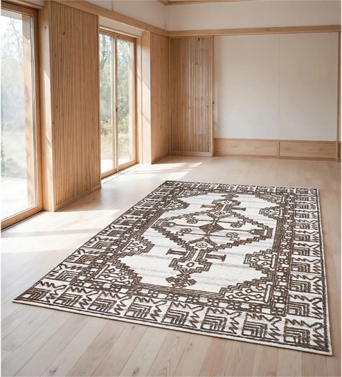 Brown Traditional Wool And Cotton 8 X 5 Feet Hand Tufted Carpet