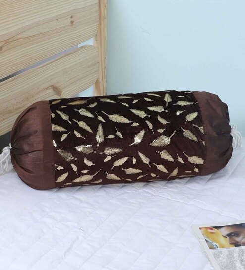Brown Velvet Floral 16x34 inches Bolster Covers