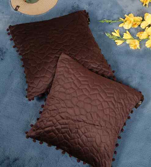 Brown Velvet Abstract 16X16 Inches Cushion Covers (Pack of 2)