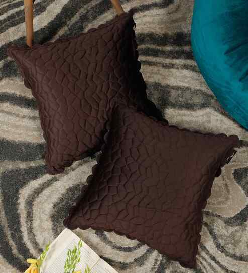 Brown Velvet Abstract 16X16 Inches Cushion Covers (Pack of 2)