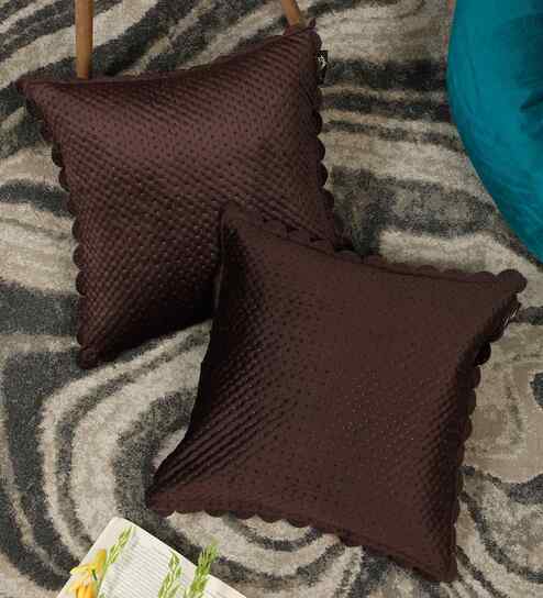 Brown Velvet Abstract 16X16 Inches Cushion Covers (Pack of 2)