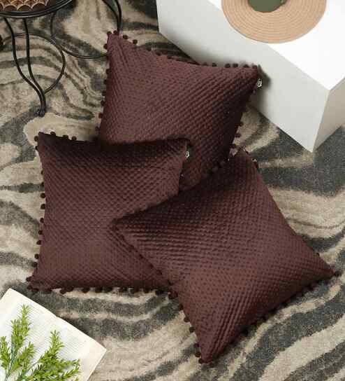 Brown Velvet Abstract 16X16 Inches Cushion Covers (3Pcs)