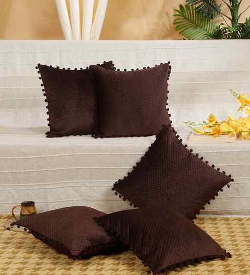 Brown Velvet Abstract 16X16 Inches Cushion Covers (Pack of 5)