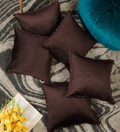 Brown Velvet Abstract 16X16 Inches Cushion Covers (Pack of 5)