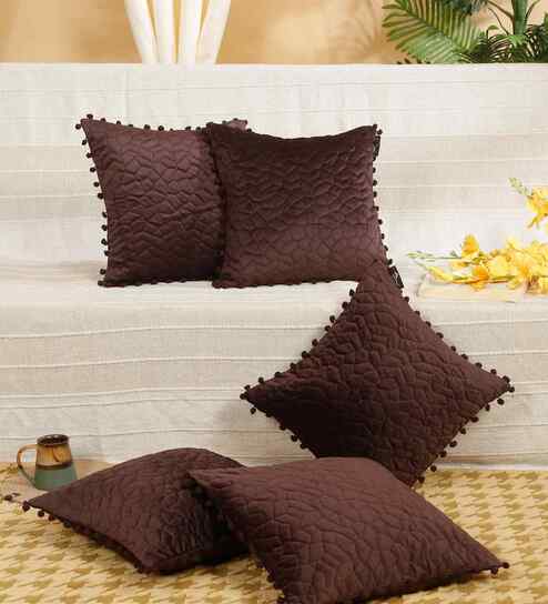 Brown Velvet Abstract 16X16 Inches Cushion Covers (Pack of 5)