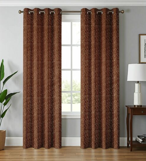Brown Velvet Abstract 5 Foot Ring Top Window Curtain