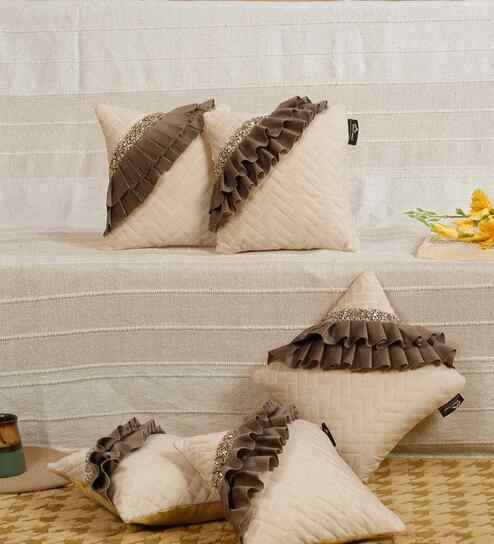 Brown Velvet Geometric 12X12 Inches Cushion Covers (Pack of 5)
