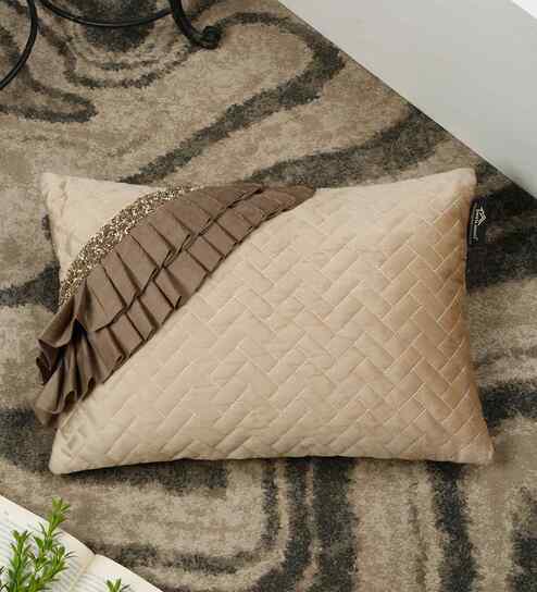 Brown Velvet Textured 12X18 Inches Cushion Cover