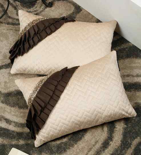 Brown Velvet Geometric 12X18 Inches Cushion Covers (2Pcs)