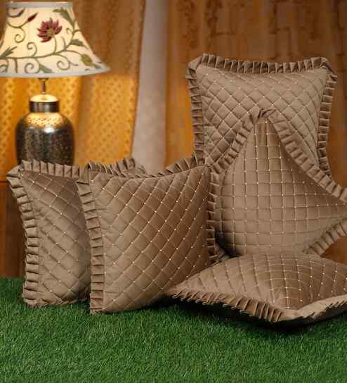 Brown Velvet Geometric 16X16 Inches Cushion Covers (Pack of 5)
