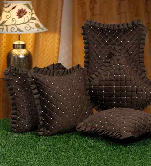 Brown Velvet Geometric 16X16 Inches Cushion Covers (Pack of 5)