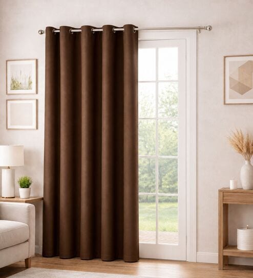 Brown Velvet Solid 7 Feet Blackout Door Curtain