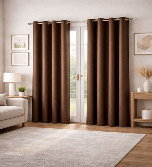 Brown Velvet Solid 9 Feet Blackout Door Curtains Set Of 2