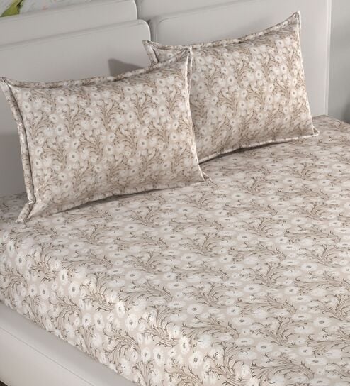 Brown Vine Print 180 TC Cotton King Bedhseet 2 pillow covers