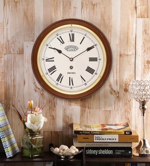 Buy Brown Solid Wood Analog Wall Clock By Seiko Online Modern