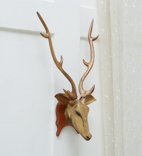 Buy Brown Wood Deer Head Wall Decor By Satyam International Online