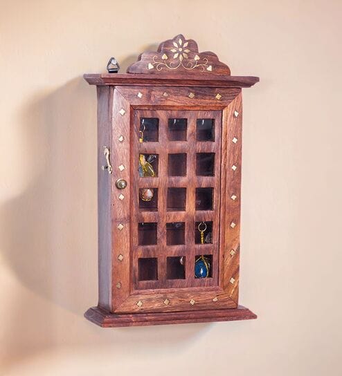 Brown Wooden Handcrafted Rectangle Shaped Decorative Key Holder