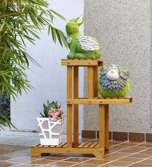 Brown Wooden Zig Zag Shape Planter Stand by Sharpex