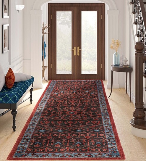 Brown Wool Floral 2 x 8 Feet Hand Tufted Carpet