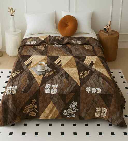 Brown Wool Floral 210 GSM Double Bed woolen blanket