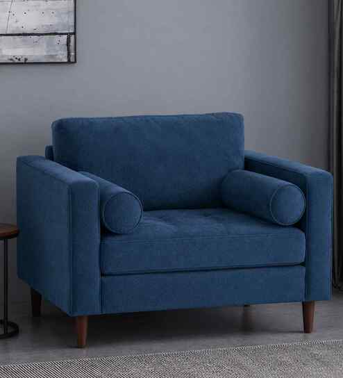 Bruch Boucle Fabric Arm Chair In Blue Colour