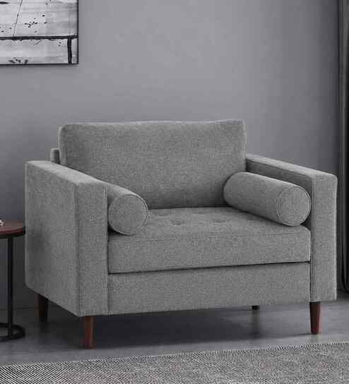 Bruch Boucle Fabric Arm Chair In Grey Colour