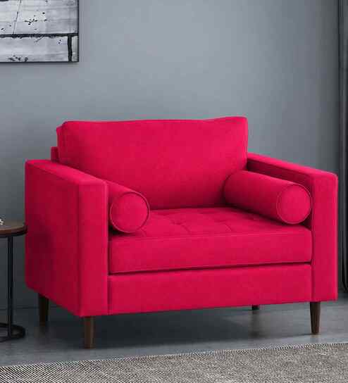 Bruch Boucle Fabric Arm Chair In Red Colour