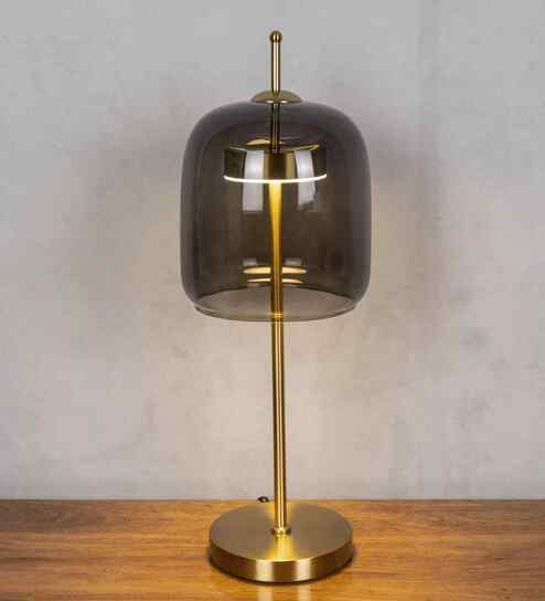 Bryson Smoke Glass Table Lamp Gold Metal Body Tri-Color LED Modern Decorative Bedside Lamp