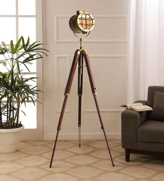 Buy Brown Metal Shade Tripod Floor Lamp with Brown Base by Regal